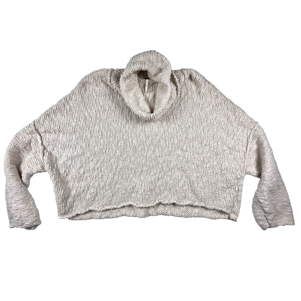 Free People Knit Cowl Neck Pullover Sweater M Ivory Grunge Oversized Boho Boxy